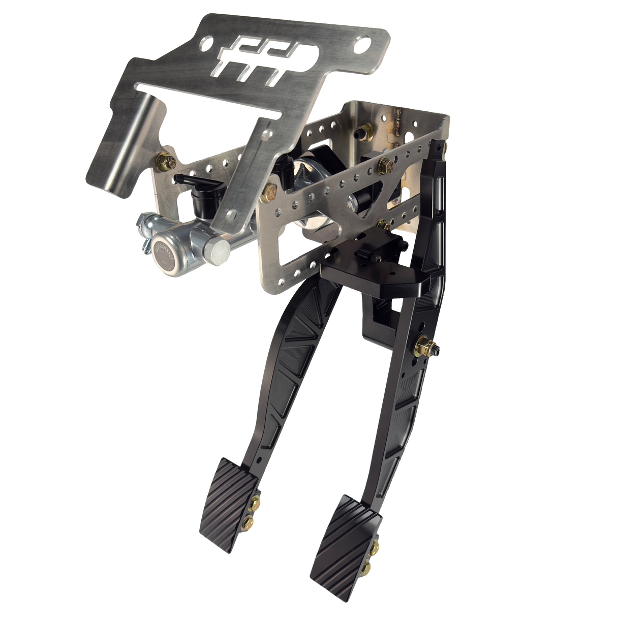 79-93 mustang sportsman's pedal assembly with black brake and throttle pedals installed