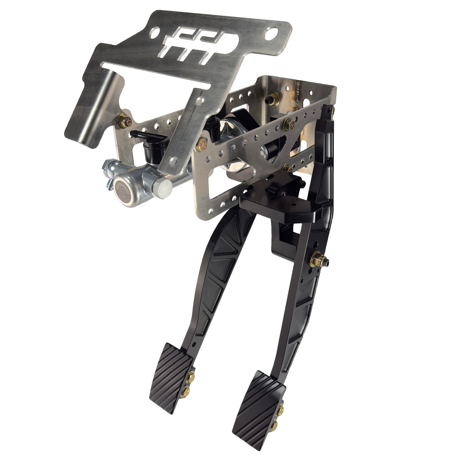 79-93 mustang sportsman's pedal assembly with black brake and throttle pedals installed