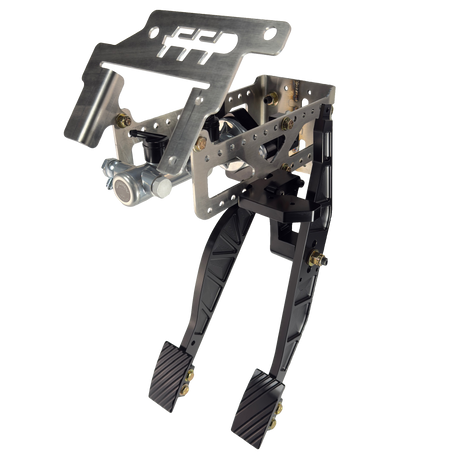 79-93 mustang sportsman's pedal assembly with black brake and throttle pedals installed