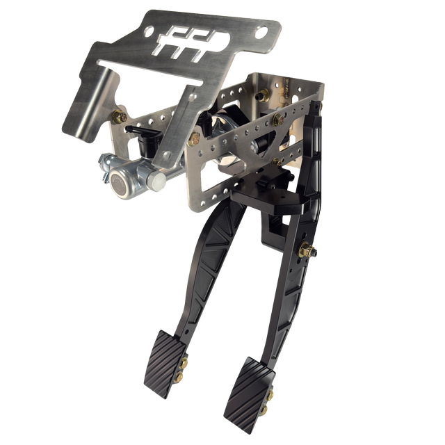79-93 mustang sportsman's pedal assembly with black brake and throttle pedals installed