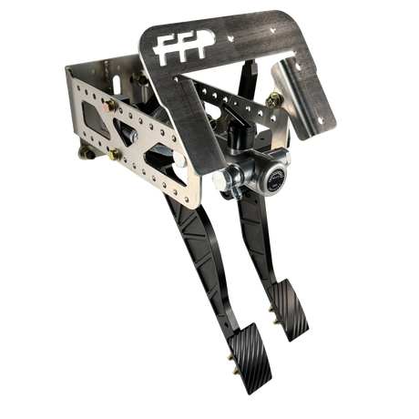 Driver's side view of 1994-2004 mustang FFP Customs Sportsmans Kit with brake and throttle pedal installed