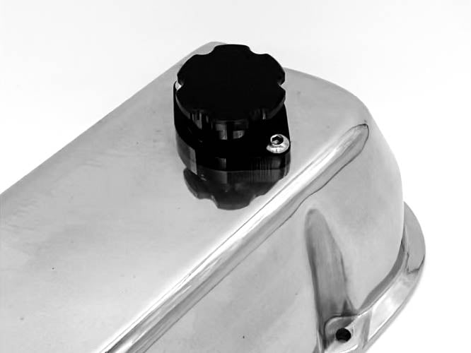 bolt on oil fill installed on a valve cover black
