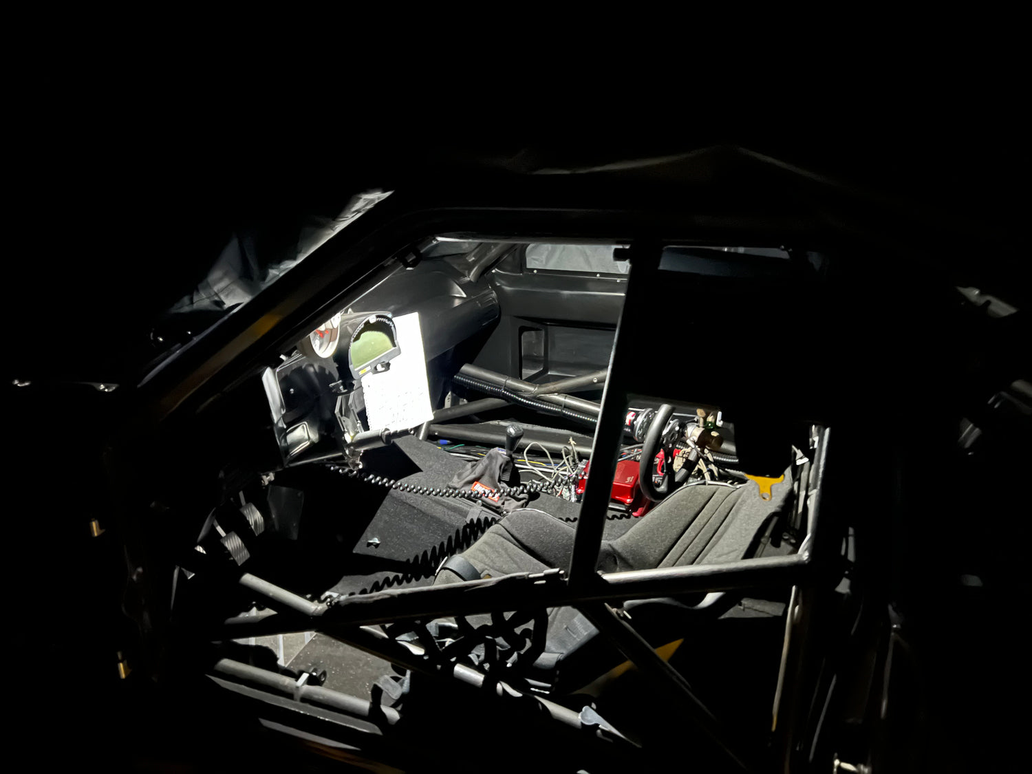 in car view with wireless roll cage light on