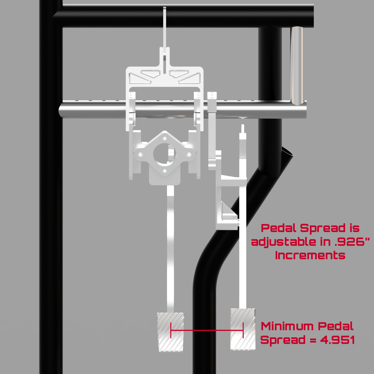 chassis mounted pedal assembly at narrowest setting