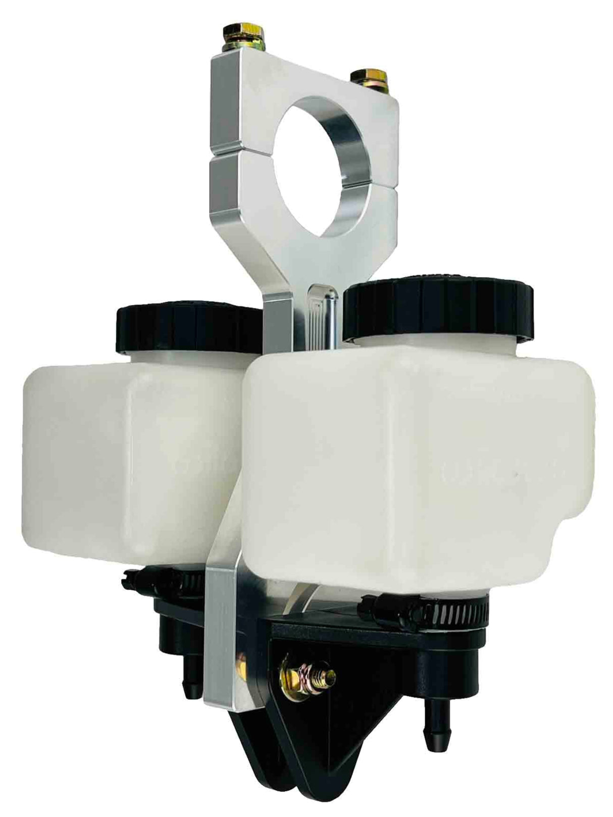 natural finish brake reservoir mount with 2 brake reservoir tanks installed